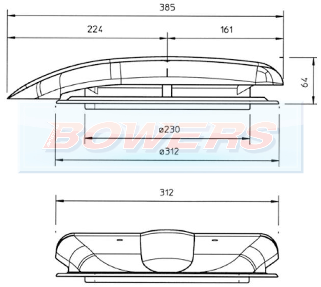 12v Low Profile Motorised Turbo Roof Air Vent & Extractor Fan H Bowers